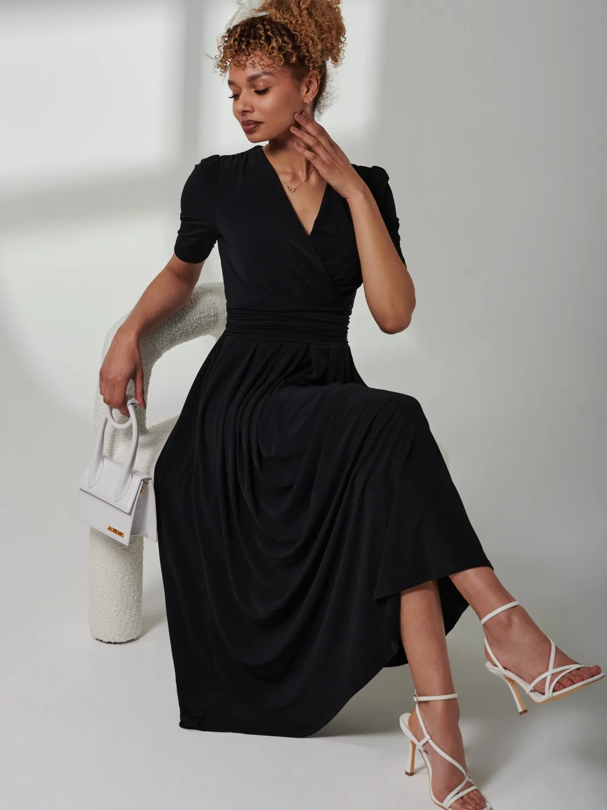 Jolie Moi Occasion Dresses|Weekend Casuals-Bree Half Sleeve Jersey Maxi Dress, Black