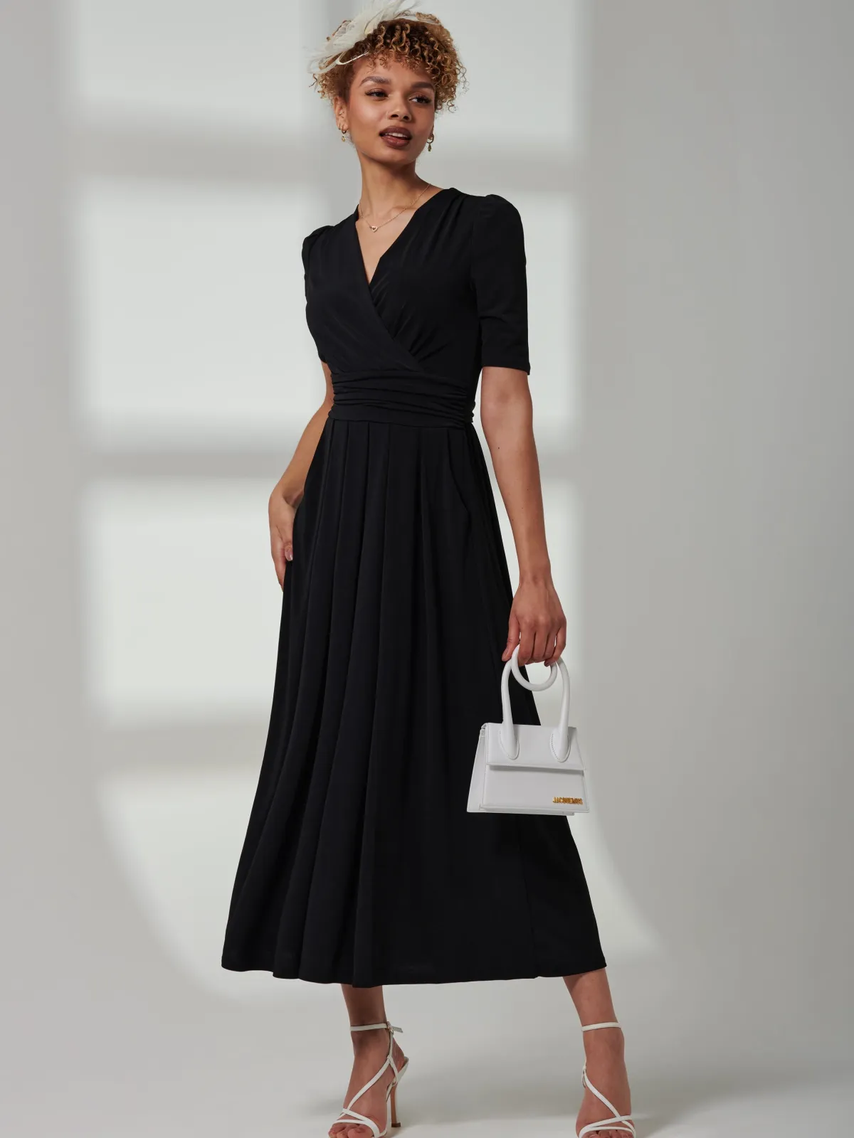 Jolie Moi Occasion Dresses|Weekend Casuals-Bree Half Sleeve Jersey Maxi Dress, Black