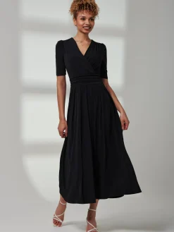 Jolie Moi Occasion Dresses|Weekend Casuals-Bree Half Sleeve Jersey Maxi Dress, Black