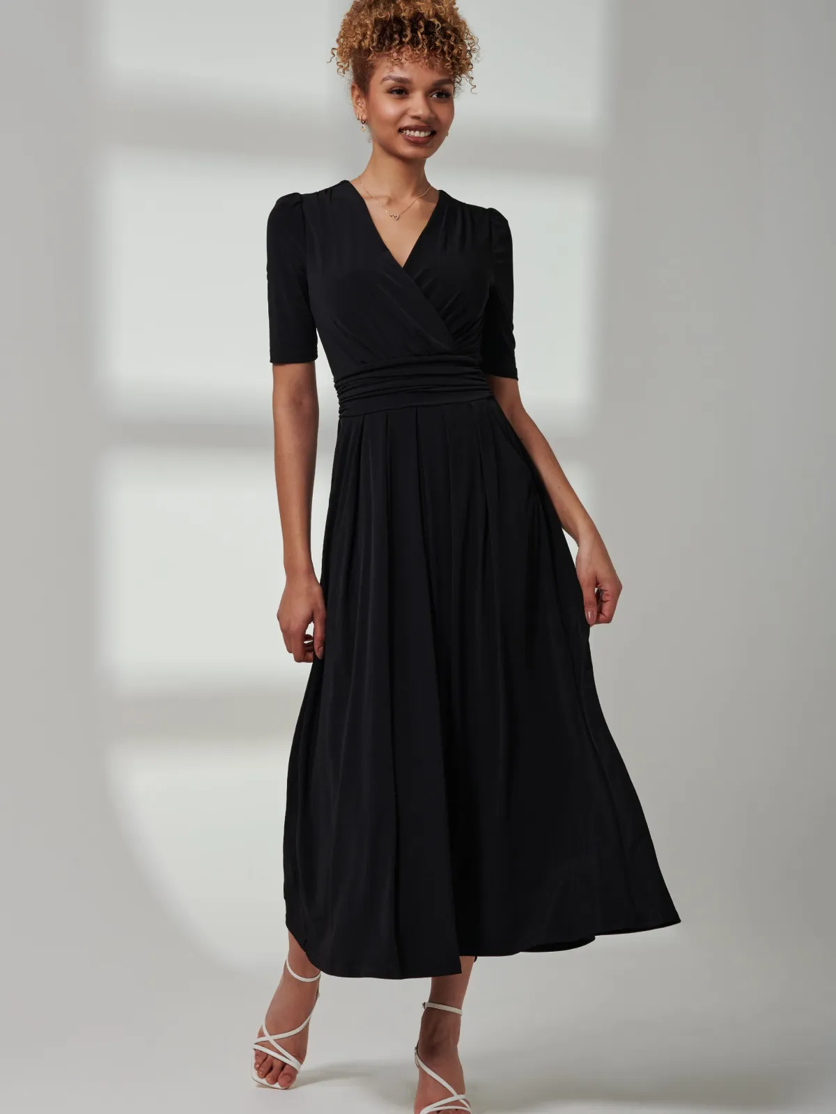 Jolie Moi Occasion Dresses|Weekend Casuals-Bree Half Sleeve Jersey Maxi Dress, Black