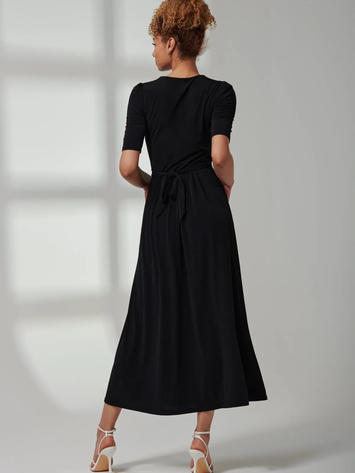 Jolie Moi Occasion Dresses|Weekend Casuals-Bree Half Sleeve Jersey Maxi Dress, Black