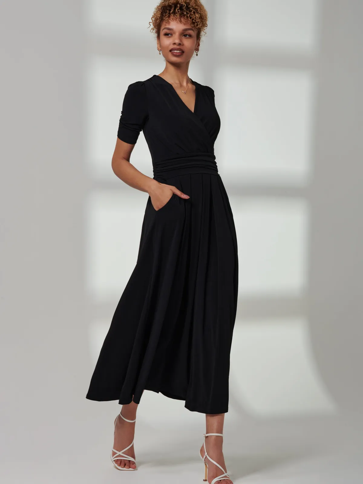 Jolie Moi Occasion Dresses|Weekend Casuals-Bree Half Sleeve Jersey Maxi Dress, Black
