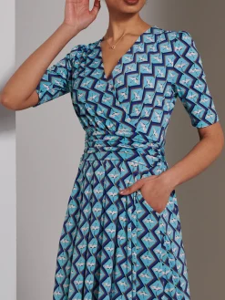 Jolie Moi Occasion Dresses|Weekend Casuals-Bree Half Sleeve Jersey Maxi Dress, Blue Geo