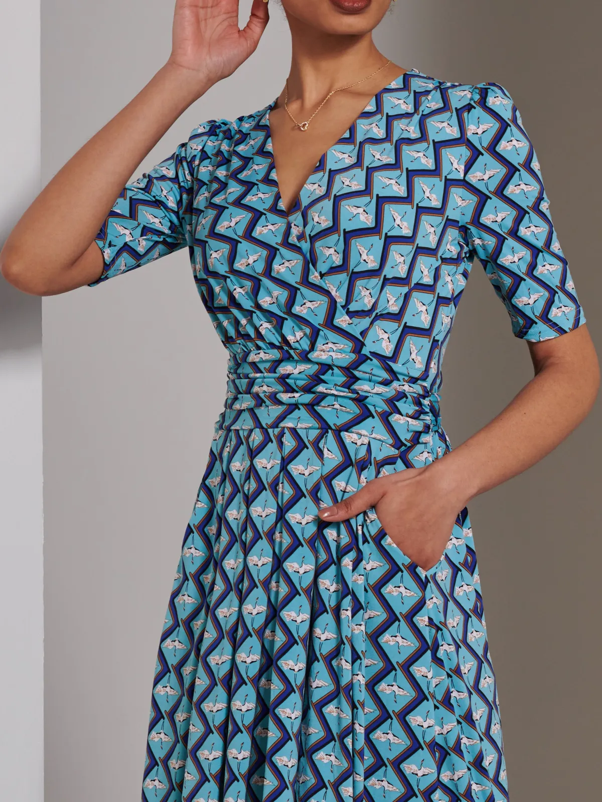 Jolie Moi Occasion Dresses|Weekend Casuals-Bree Half Sleeve Jersey Maxi Dress, Blue Geo