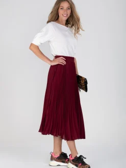 Jolie Moi Skirts|Weekend Casuals- Burgundy Pleated Full Circle Midi Skirt