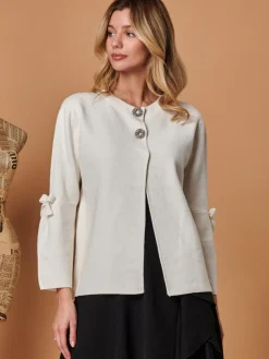 Jolie Moi Knitted Cardigan|Weekend Casuals-Button Bow Sleeve Knit Cardigan, Oatmeal