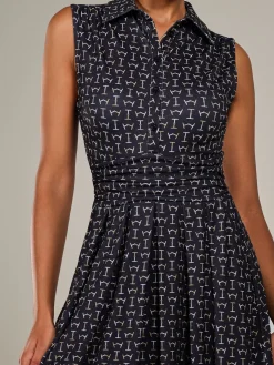 Jolie Moi Sleeveless Dresses|Shirt Dresses-Button Sleeveless Midi Dress, Black Abstract