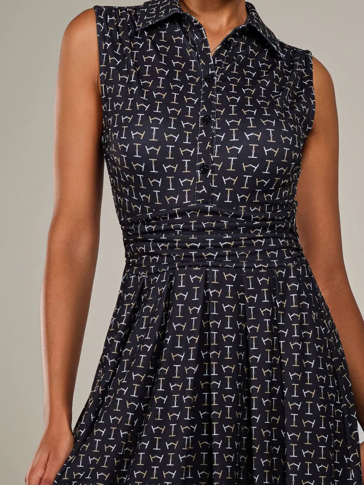 Jolie Moi Sleeveless Dresses|Shirt Dresses-Button Sleeveless Midi Dress, Black Abstract