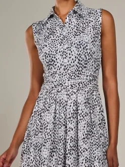 Jolie Moi Sleeveless Dresses|Shirt Dresses-Button Sleeveless Midi Dress, Black Polka