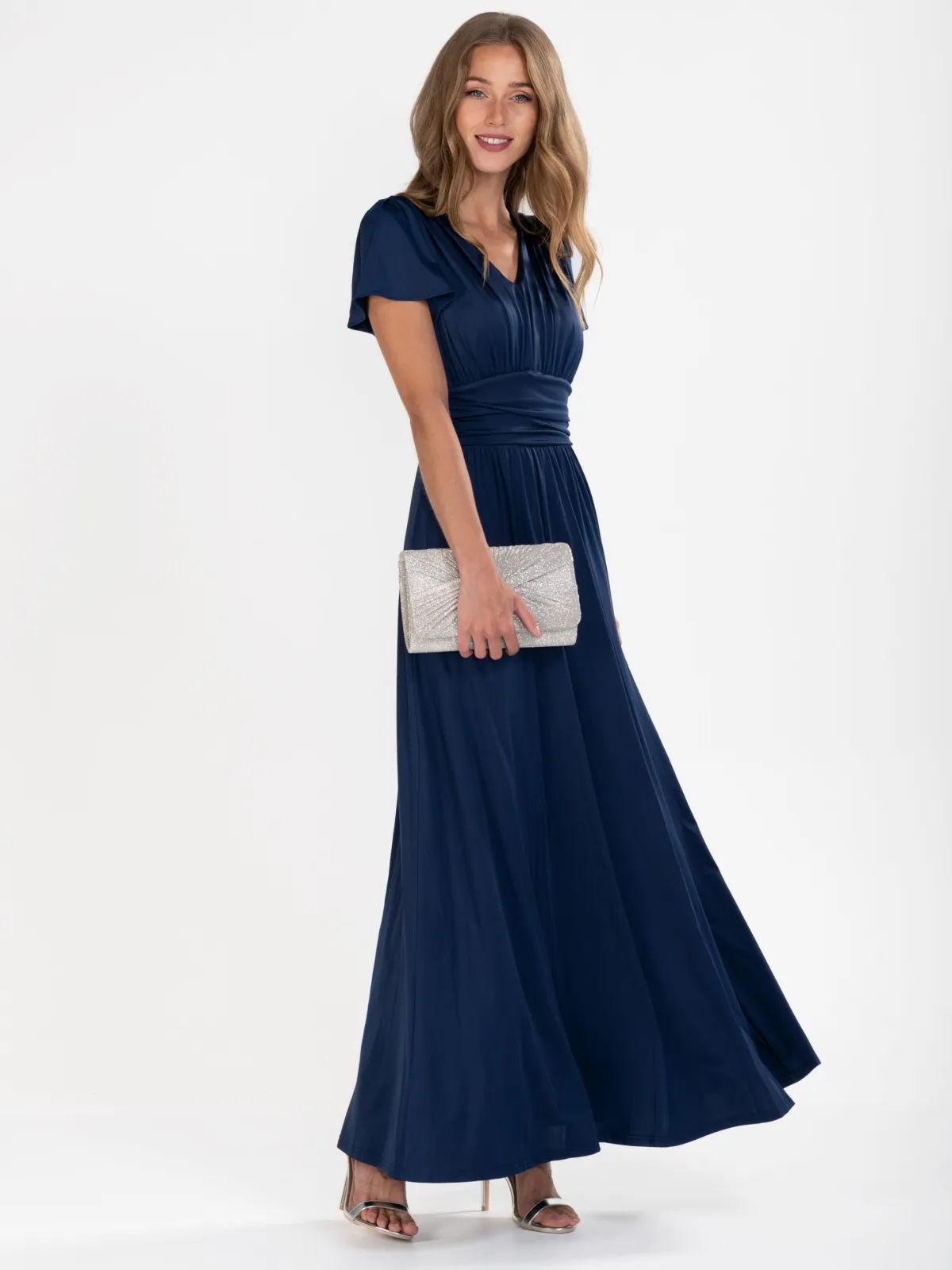 Jolie Moi Occasion Dresses|Mother Of The Bride-Cap Sleeve Jersey Maxi Dress , Navy