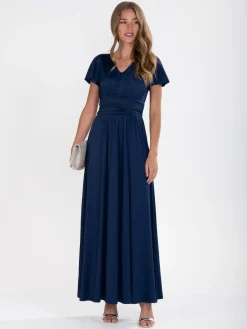 Jolie Moi Occasion Dresses|Mother Of The Bride-Cap Sleeve Jersey Maxi Dress , Navy