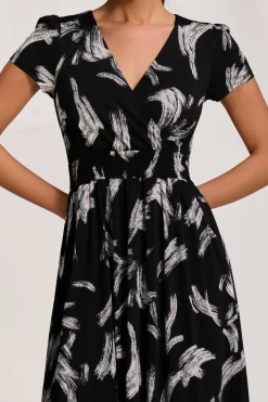 Jolie Moi Office Wear|Jersey Dresses-Cap Sleeve Printed Jersey Midaxi Dress, Black Abstract