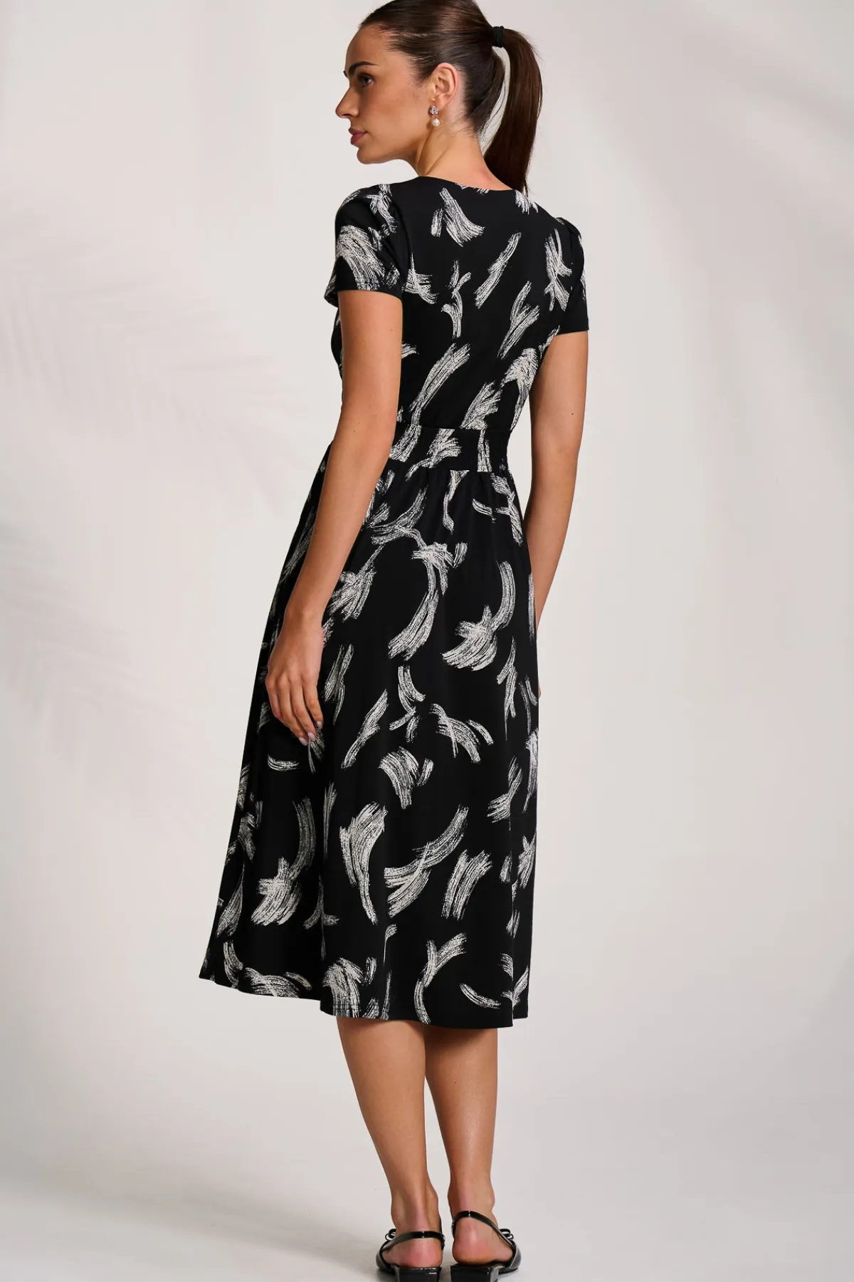 Jolie Moi Office Wear|Jersey Dresses-Cap Sleeve Printed Jersey Midaxi Dress, Black Abstract