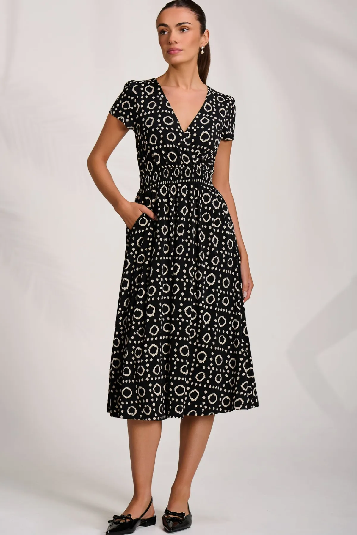 Jolie Moi Jersey Dresses|Weekend Casuals-Cap Sleeve Printed Jersey Midaxi Dress, Black Geo