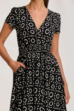 Jolie Moi Jersey Dresses|Weekend Casuals-Cap Sleeve Printed Jersey Midaxi Dress, Black Geo
