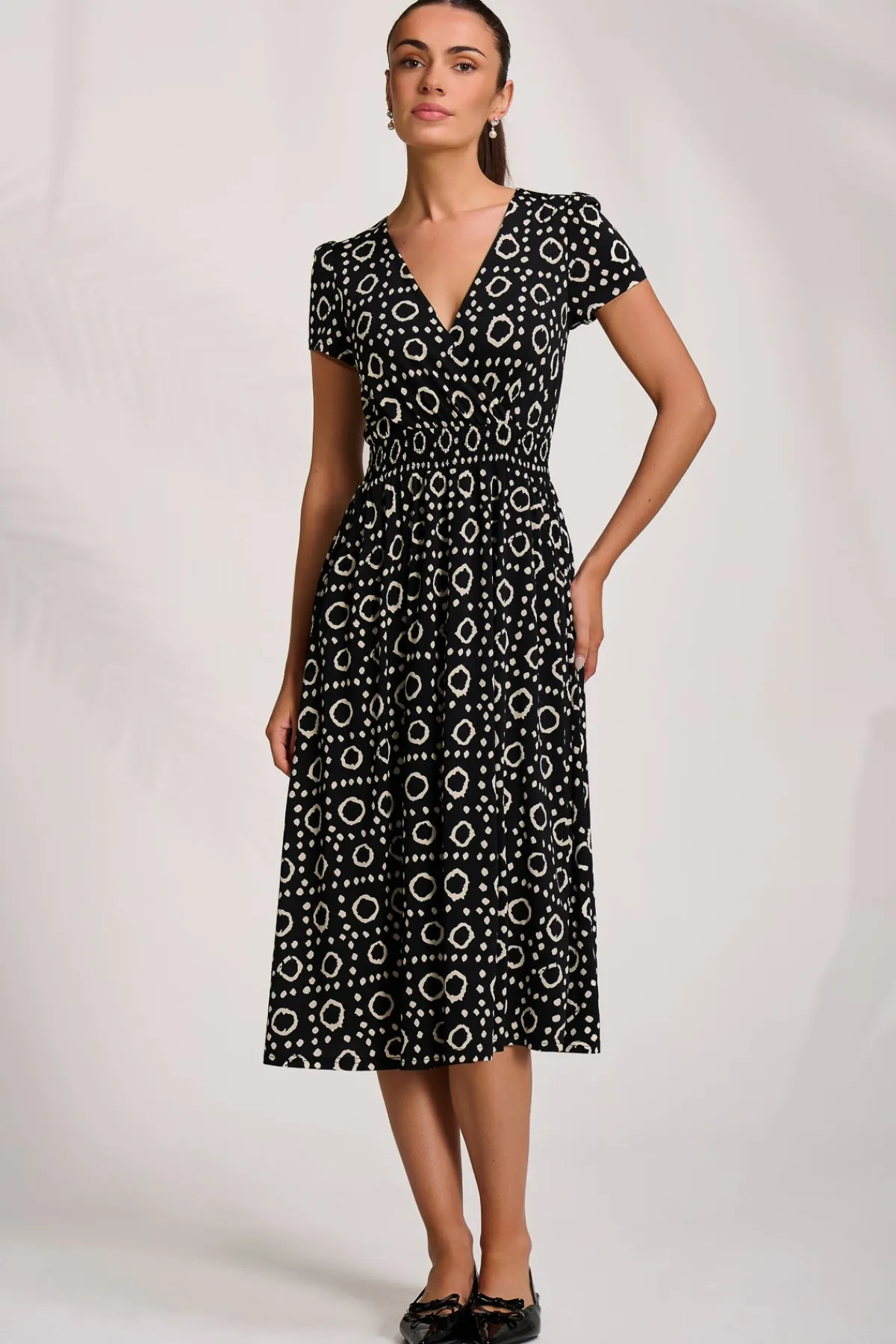 Jolie Moi Jersey Dresses|Weekend Casuals-Cap Sleeve Printed Jersey Midaxi Dress, Black Geo