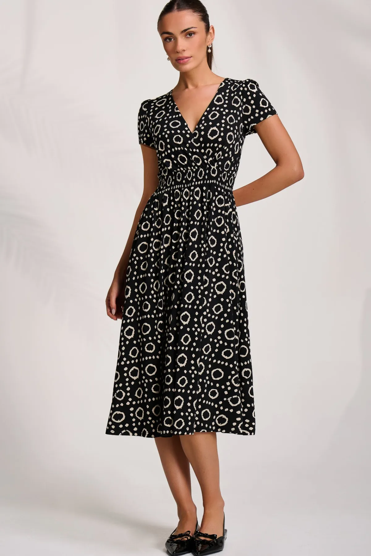 Jolie Moi Jersey Dresses|Weekend Casuals-Cap Sleeve Printed Jersey Midaxi Dress, Black Geo