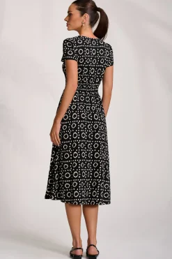 Jolie Moi Jersey Dresses|Weekend Casuals-Cap Sleeve Printed Jersey Midaxi Dress, Black Geo