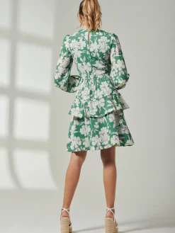 Jolie Moi Occasion Dresses|Weekend Casuals-Casey Long Sleeve Tie Front Dress, Green Floral