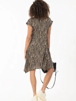 Jolie Moi Shirt Dresses|Office Dresses-Cassie Hanky Hem Tunic Dress, Brown Animal