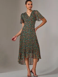 Jolie Moi Occasion Dresses|Floral Dresses-Charlotte Pleated Chiffon Midaxi Dress, Black Multi