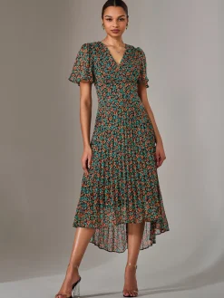 Jolie Moi Occasion Dresses|Floral Dresses-Charlotte Pleated Chiffon Midaxi Dress, Black Multi