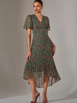 Jolie Moi Occasion Dresses|Floral Dresses-Charlotte Pleated Chiffon Midaxi Dress, Black Multi