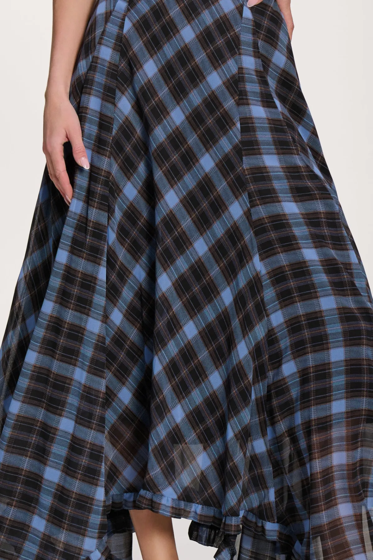 Jolie Moi Skirts|Weekend Casuals-Checked Chiffon Hanky Hem Maxi Skirt, Blue Check