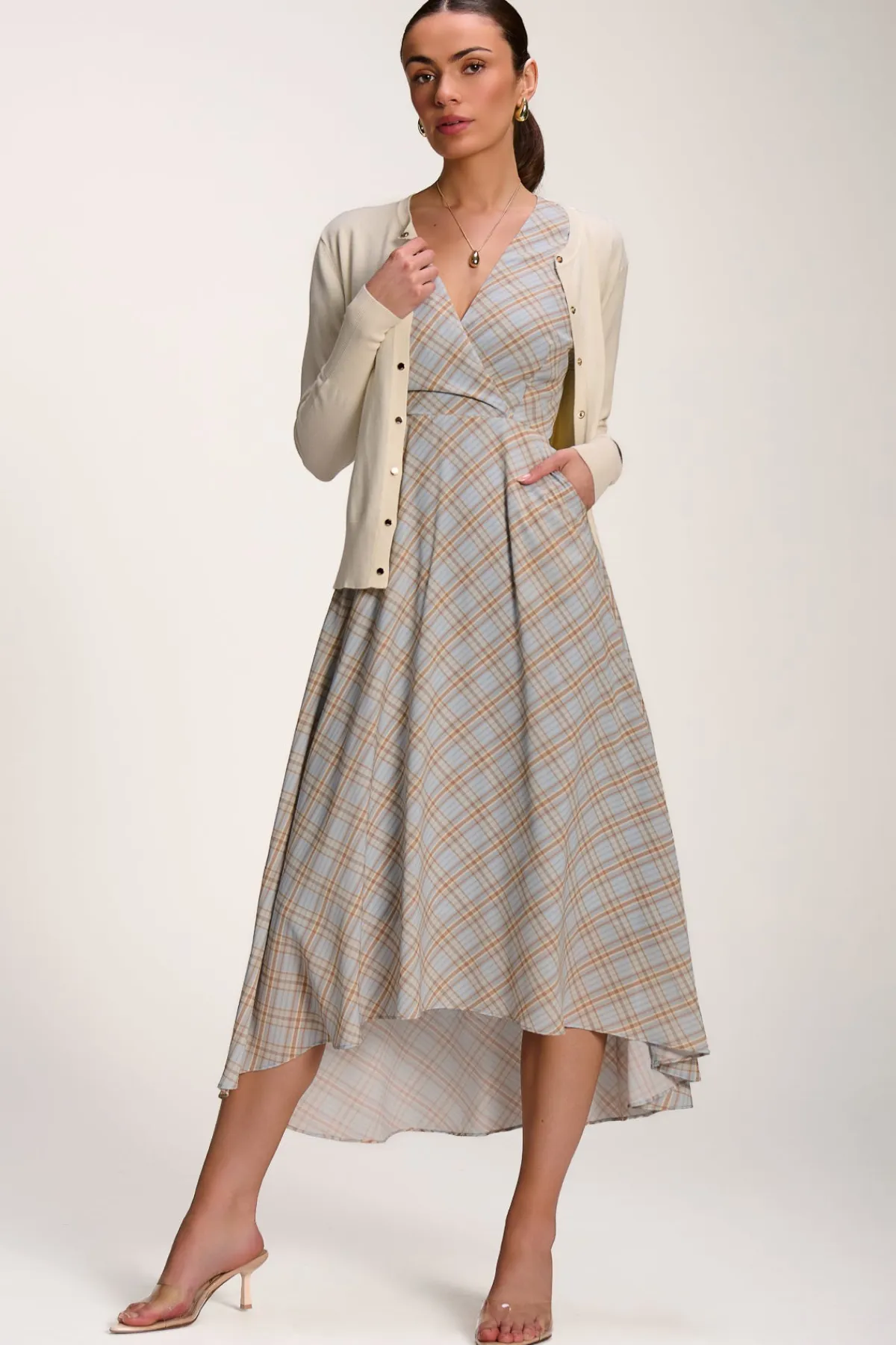 Jolie Moi Party Dresses|Maxi Dresses-Check Print Maxi Dress, Blue Check
