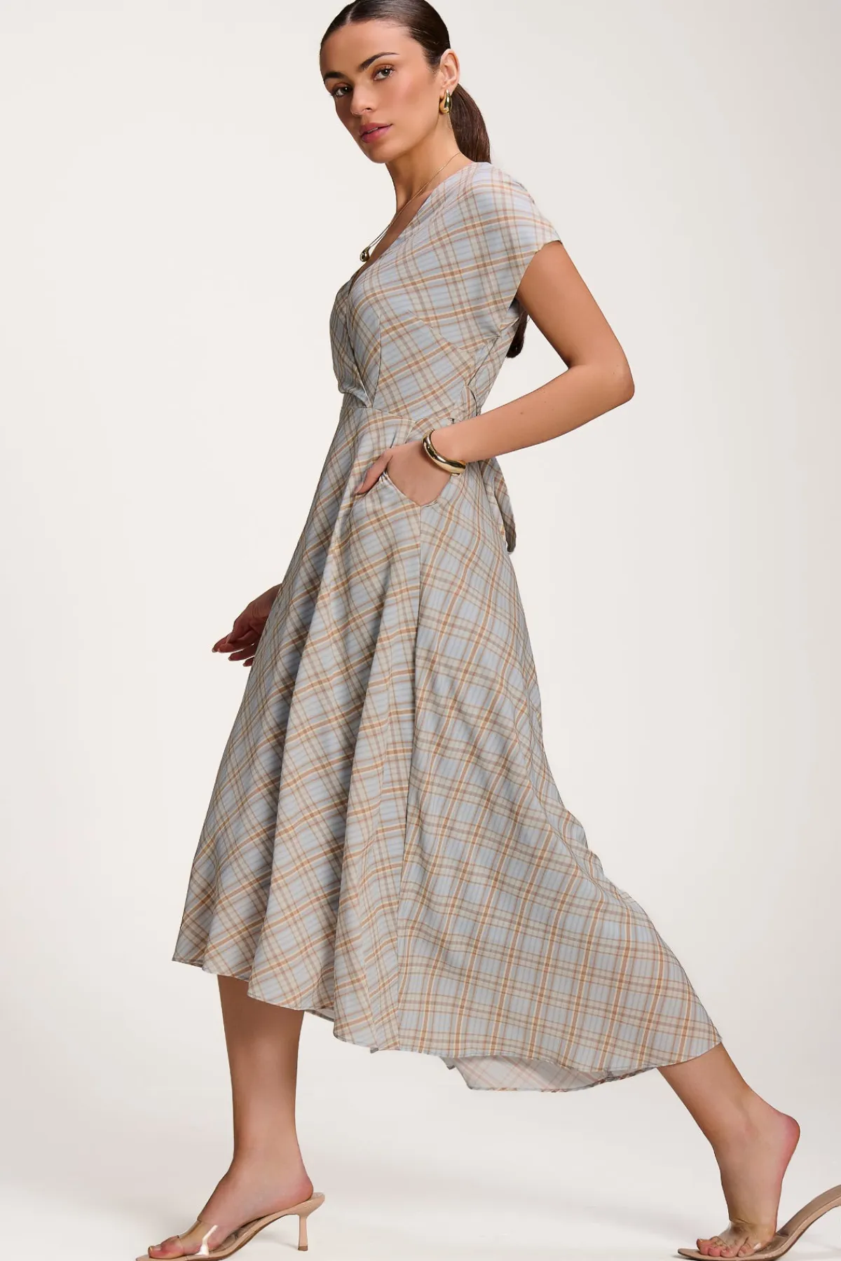 Jolie Moi Party Dresses|Maxi Dresses-Check Print Maxi Dress, Blue Check