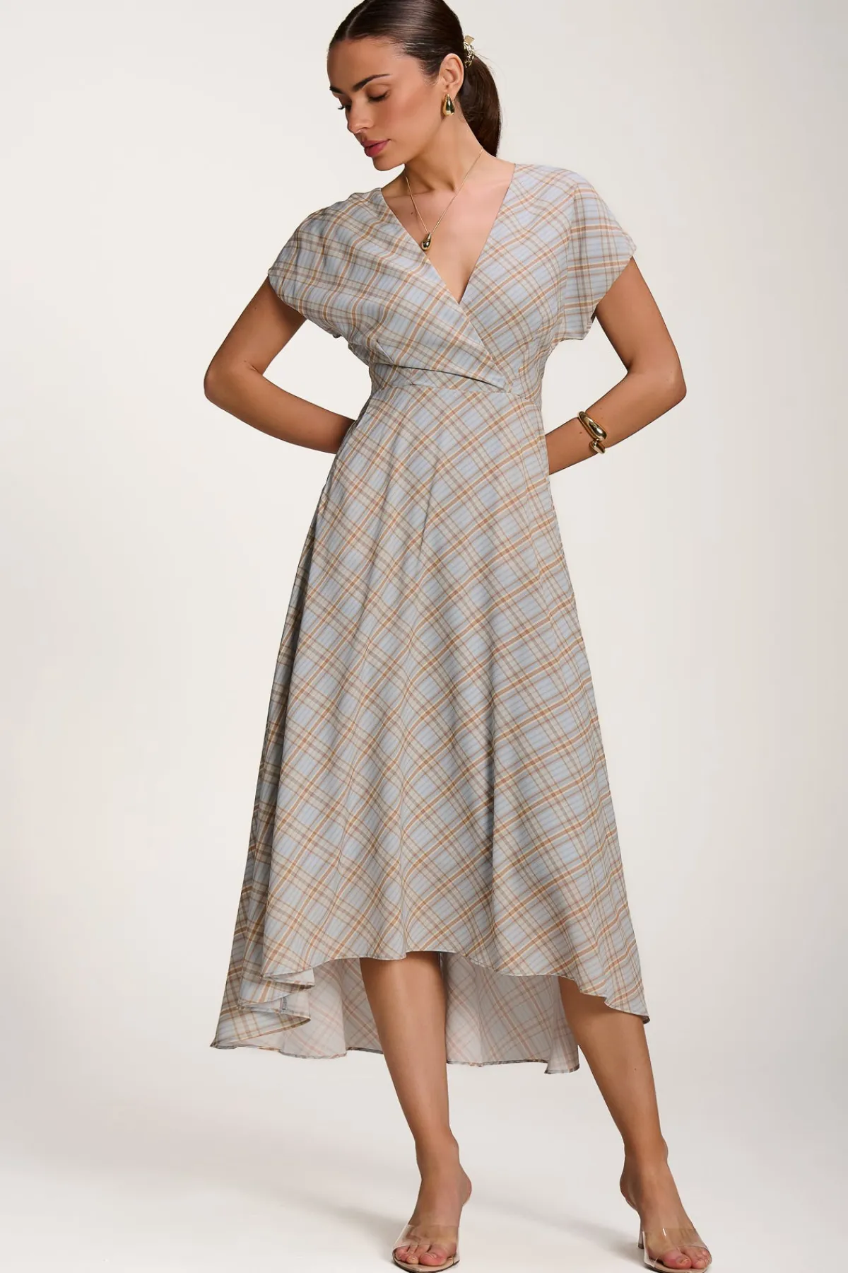 Jolie Moi Party Dresses|Maxi Dresses-Check Print Maxi Dress, Blue Check