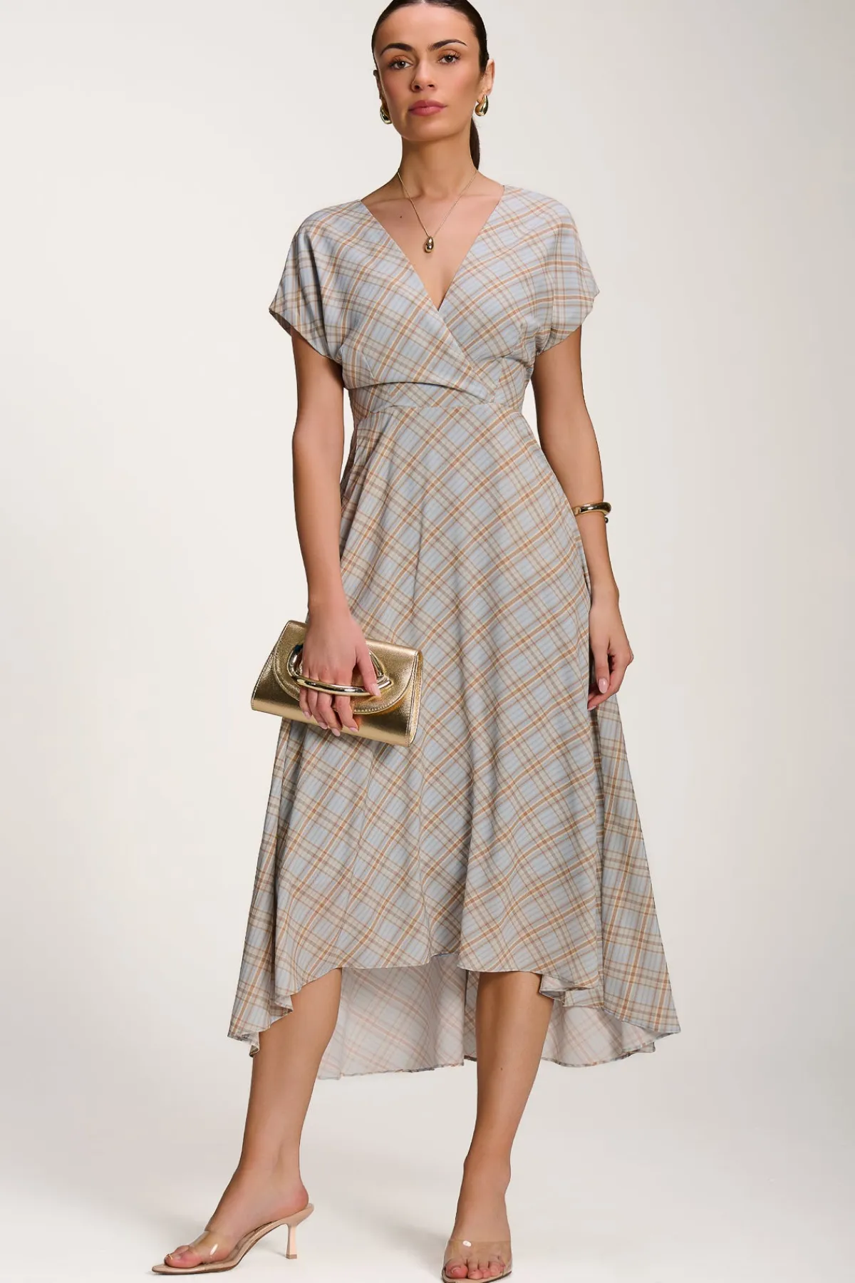 Jolie Moi Party Dresses|Maxi Dresses-Check Print Maxi Dress, Blue Check