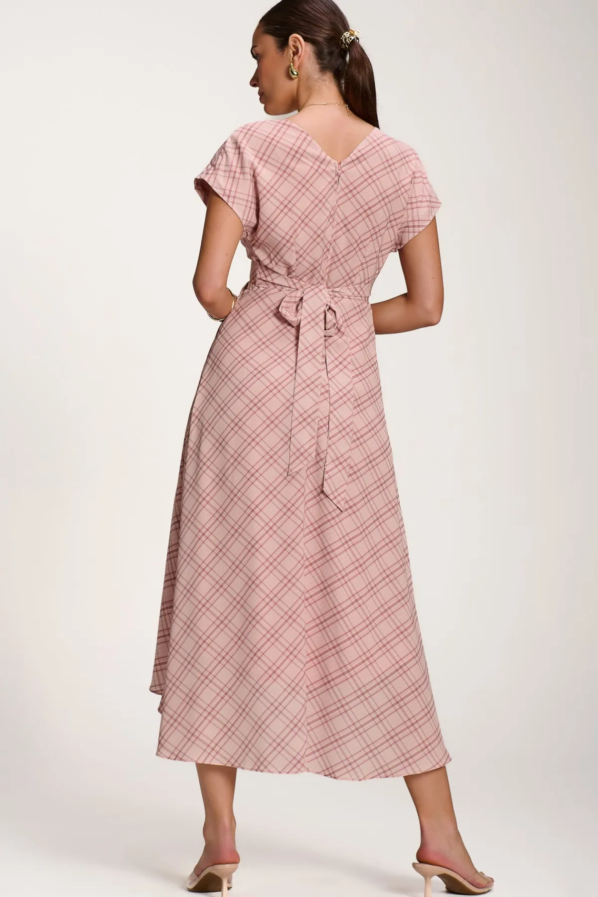 Jolie Moi Occasion Dresses|Printed Dresses-Check Print Maxi Dress, Pink Check
