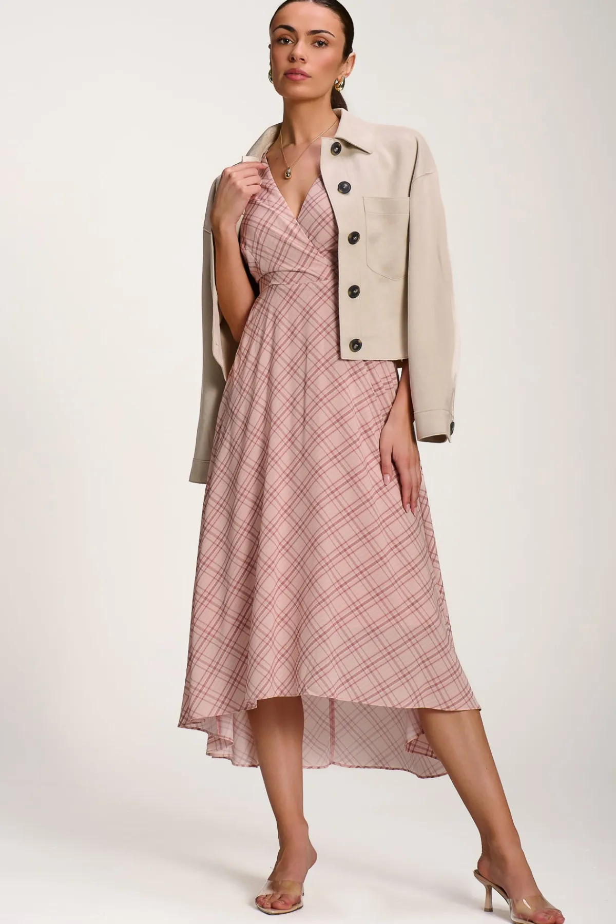 Jolie Moi Occasion Dresses|Printed Dresses-Check Print Maxi Dress, Pink Check