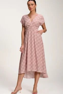 Jolie Moi Occasion Dresses|Printed Dresses-Check Print Maxi Dress, Pink Check