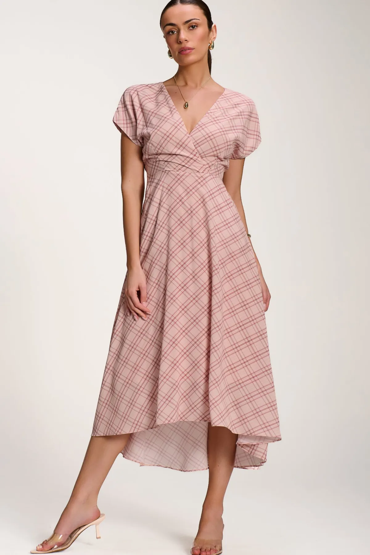 Jolie Moi Occasion Dresses|Printed Dresses-Check Print Maxi Dress, Pink Check