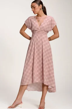 Jolie Moi Occasion Dresses|Printed Dresses-Check Print Maxi Dress, Pink Check