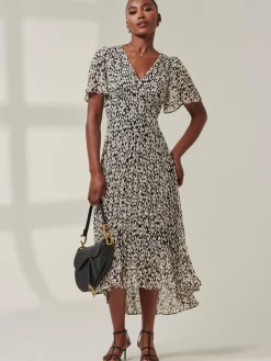 Jolie Moi Occasion Dresses|Office Dresses-Chelsea Pleated Chiffon Dip Hem Maxi Dress, Black Geo