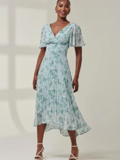 Jolie Moi Occasion Dresses|Floral Dresses-Chelsea Pleated Chiffon Dip Hem Maxi Dress, Blue Abstract