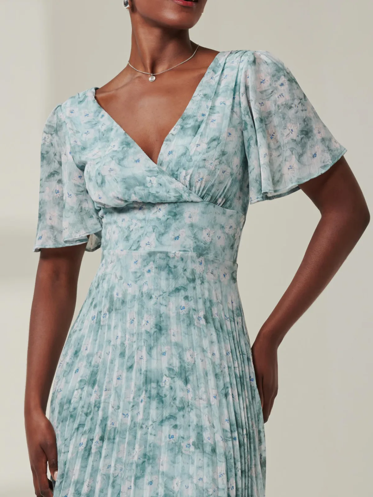 Jolie Moi Occasion Dresses|Floral Dresses-Chelsea Pleated Chiffon Dip Hem Maxi Dress, Blue Abstract