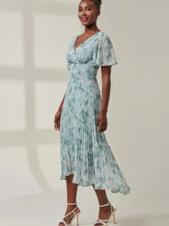 Jolie Moi Occasion Dresses|Floral Dresses-Chelsea Pleated Chiffon Dip Hem Maxi Dress, Blue Abstract