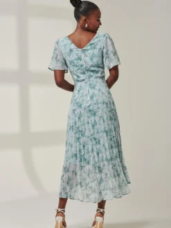 Jolie Moi Occasion Dresses|Floral Dresses-Chelsea Pleated Chiffon Dip Hem Maxi Dress, Blue Abstract