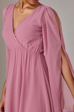 Jolie Moi Occasion Dresses|Long Sleeved Dresses-Chiffon Cap Sleeve Maxi Dress, Dusty Pink