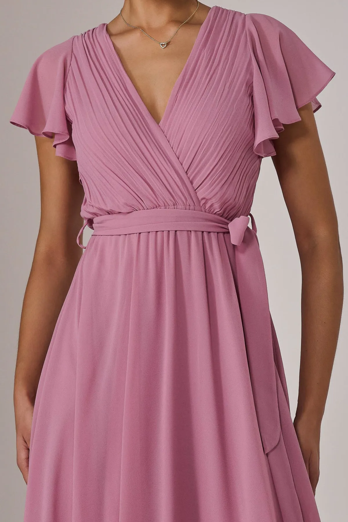 Jolie Moi Occasion Dresses|Maxi Dresses-Chiffon Flutter Sleeve Maxi Dress, Dusty Pink