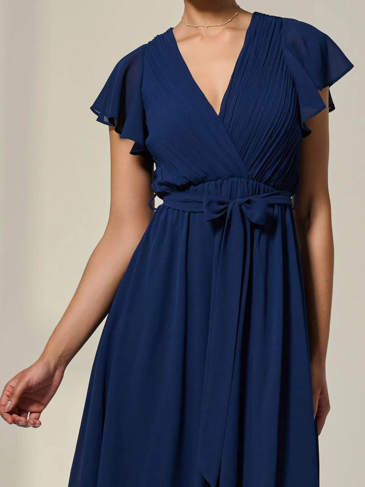 Jolie Moi Occasion Dresses|Wrap Dresses-Chiffon Flutter Sleeve Maxi Dress, Navy