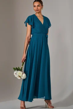 Jolie Moi Mother Of The Bride|Occasion Dresses-Chiffon Flutter Sleeve Maxi Dress, Teal