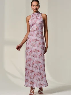 Jolie Moi Occasion Dresses|Floral Dresses-Chiffon Halter Neck Maxi Dress, Red Floral