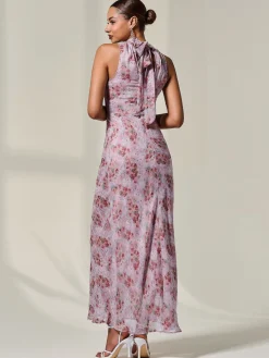Jolie Moi Occasion Dresses|Floral Dresses-Chiffon Halter Neck Maxi Dress, Red Floral