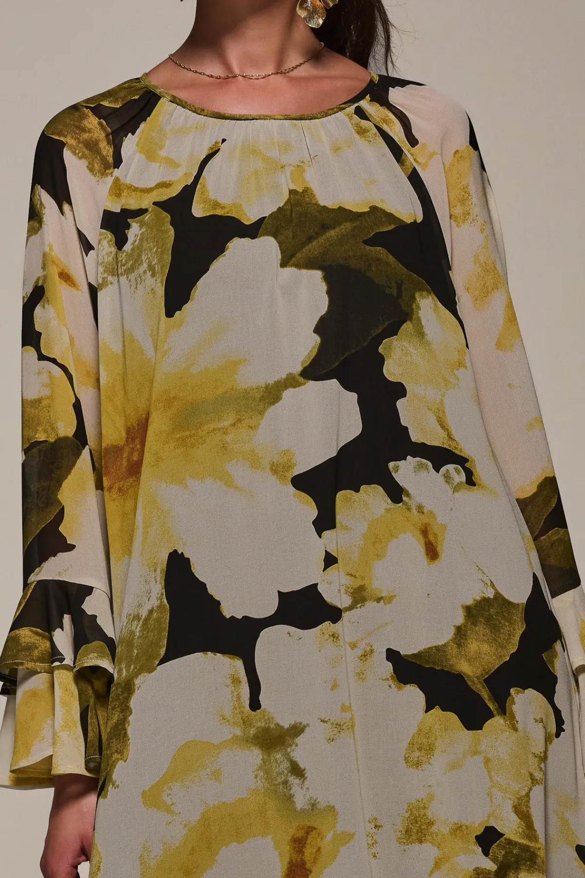 Jolie Moi Occasion Dresses|Floral Dresses-Chiffon Long Sleeve Shift Maxi Dress, Black Floral