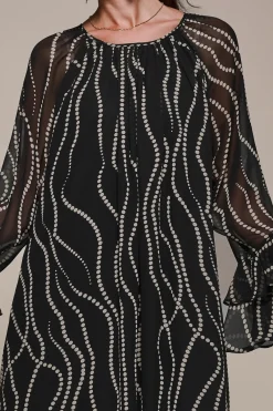 Jolie Moi Occasion Dresses|Long Sleeved Dresses-Chiffon Long Sleeve Shift Maxi Dress, Black Spot